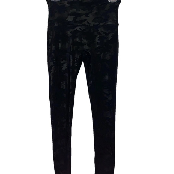 Spanx Black & Gray Faux Leather Metallic Camo Ankle Leggings - Picture 1 of 9